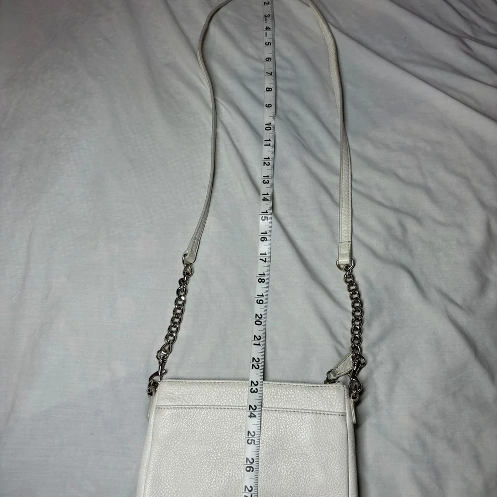 Jack Rogers White Pebbled Leather Crossbody Organizer Bag Silver Chain Strap